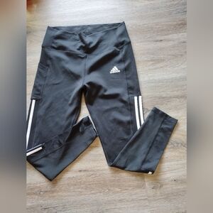 Adidas Women's Black Performance Leggings with White 3-Stripes.. Large Size